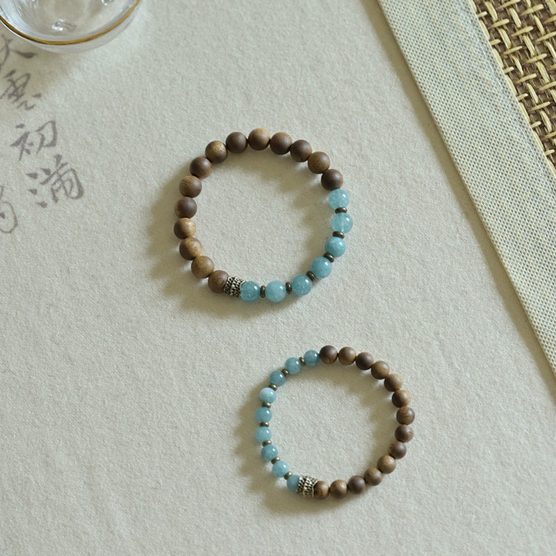 Agarwood & Aquamarine Wisdom Bracelet for Spiritual Growth & Protection