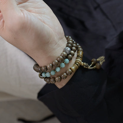 Golden Sandalwood & Jade Buddha Beads Mala for Vitality and Healing