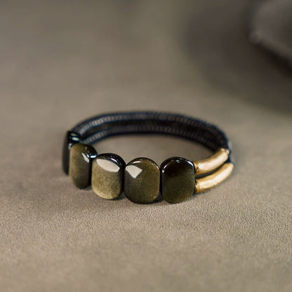 Men's Golden Obsidian Protection Bracelet - Courage & Balance