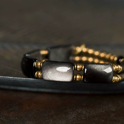 Silver Sheen Obsidian Feng Shui Bracelet for Wealth & Luck