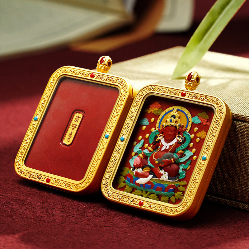 Hand-Painted Cinnabar Thangka Pendant (Brass Frame) - 15 Deity Options