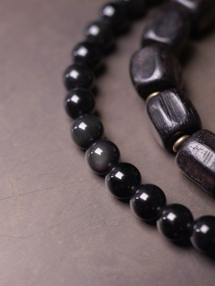 Obsidian & Ebony Buddha Beads Mala for Protection and Strength