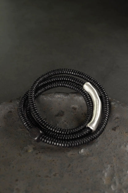 Ebony Wood & Silver Feng Shui Protection Bracelet - Healing & Communication