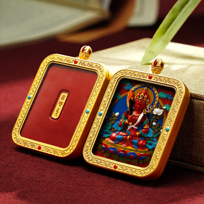 Hand-Painted Cinnabar Thangka Pendant (Brass Frame) - 15 Deity Options