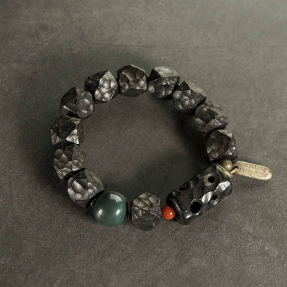 Carved Ebony Feng Shui Bracelet for Abundance & Peace