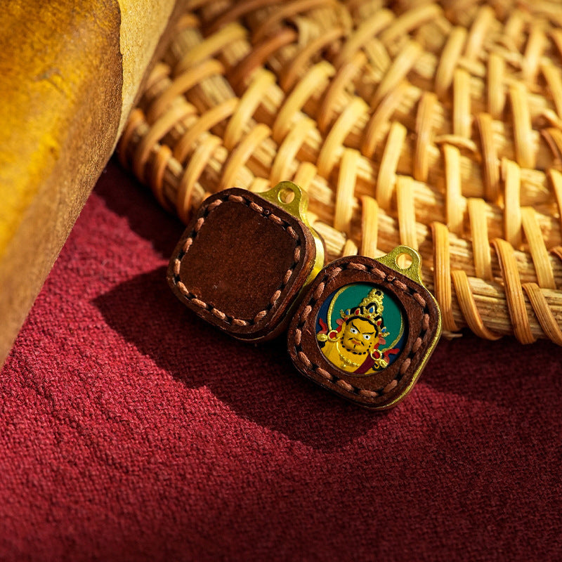 Miniature Tibetan Tsha-Tsha Pendant in Hand-Stitched Leather (16mm Tiny Charm)