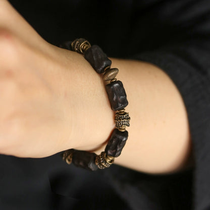 Hand-Carved Ebony & Brass Vitality Bracelet - Spiritual Growth & Healing