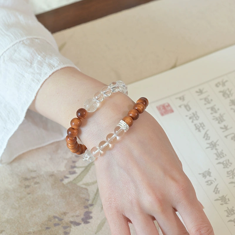 Clear Quartz & Cypress Wood Bracelet for Healing and Purification