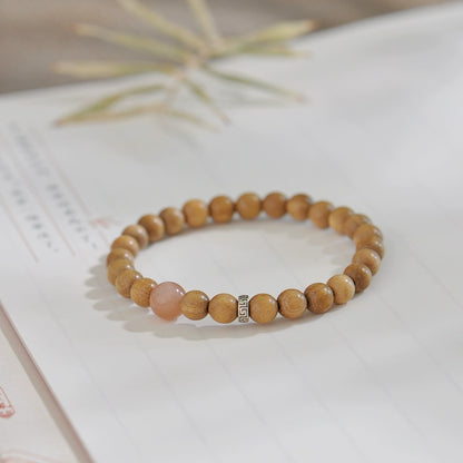 Papuan Sandalwood & Sunstone Mala for Peace, Meditation & Spiritual Growth