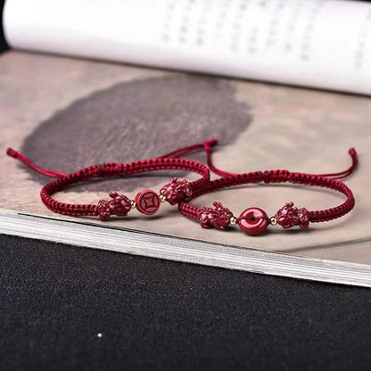 Cinnabar Double Pixiu Red String Bracelet (Adjustable Feng Shui Wealth)