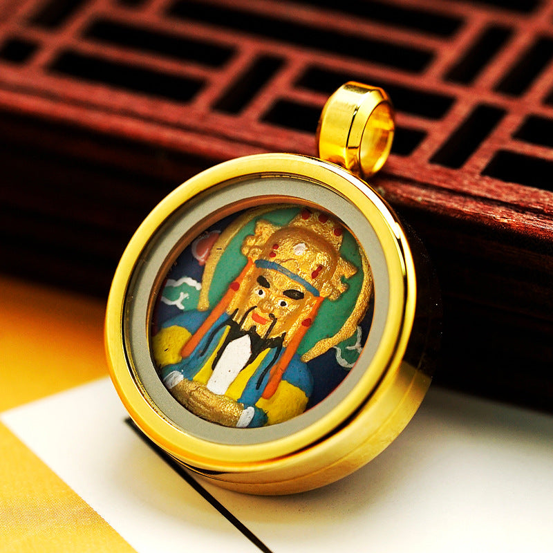 Hand-Painted Round Tibetan Gau Box Pendant (Titanium Steel) - 1.5cm Mini Shrine