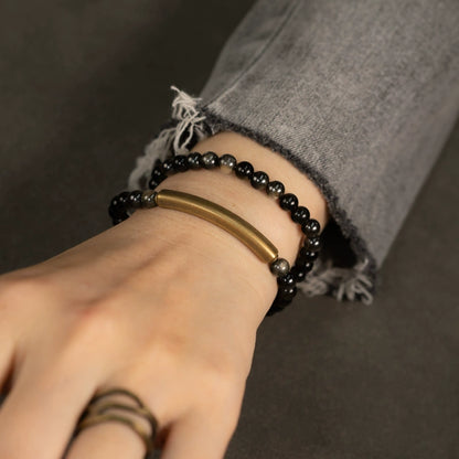 Golden Obsidian & Brass Tibetan Bracelet for Confidence