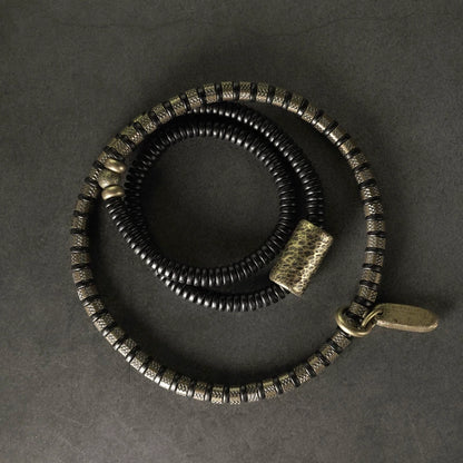 Hammered Brass & Ebony Tibetan Wrap Bracelet for Transformation