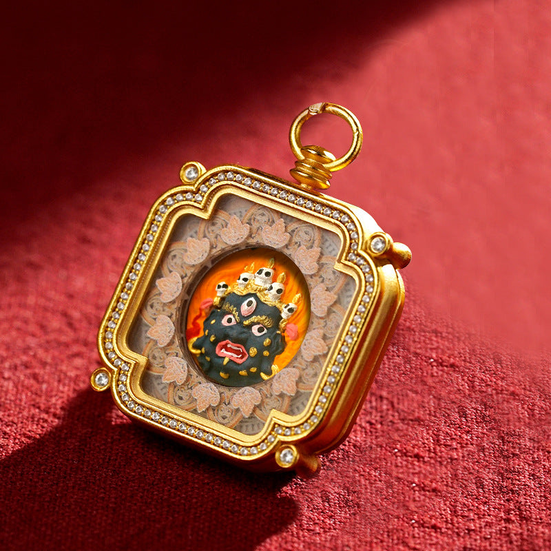 Hand-Painted Tibetan Tsha-Tsha Clay Pendant with Brass Frame (40+ Styles)