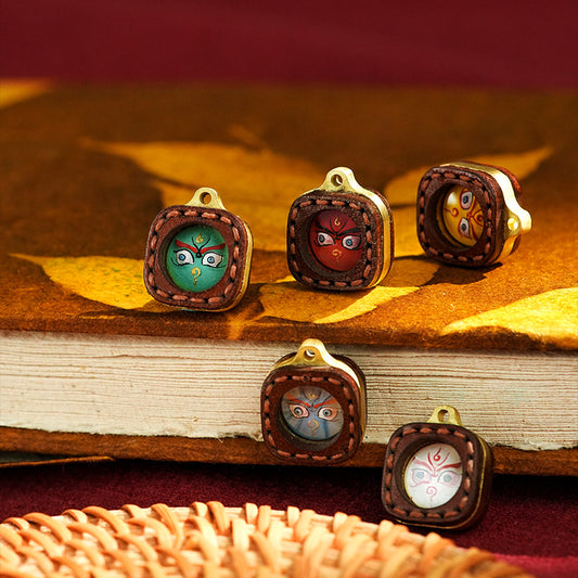 Miniature Tibetan Tsha-Tsha Pendant in Hand-Stitched Leather (16mm Tiny Charm)
