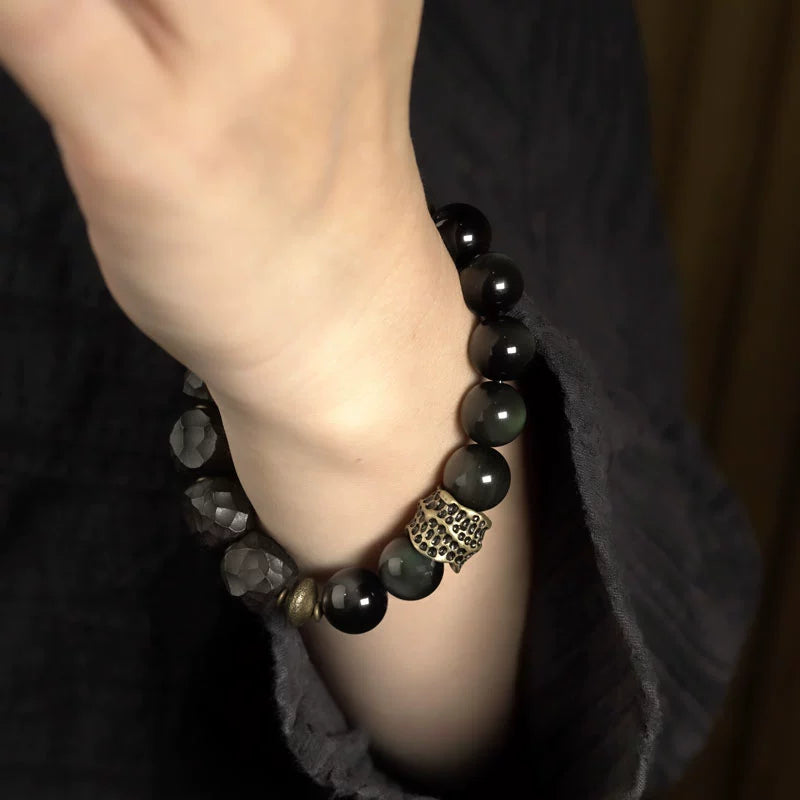 Handcrafted Ebony Wooden Bead Bracelet | Antique Copper Bracelet for Protection & Good Fortune
