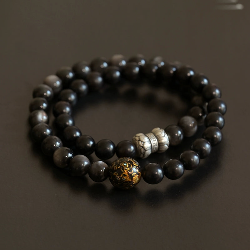 Ebony & Obsidian Lotus Mala for Balance, Peace & Compassion