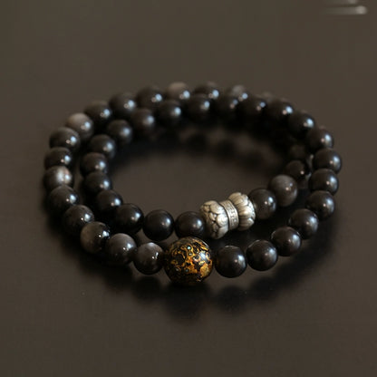 Ebony & Obsidian Lotus Mala for Balance, Peace & Compassion