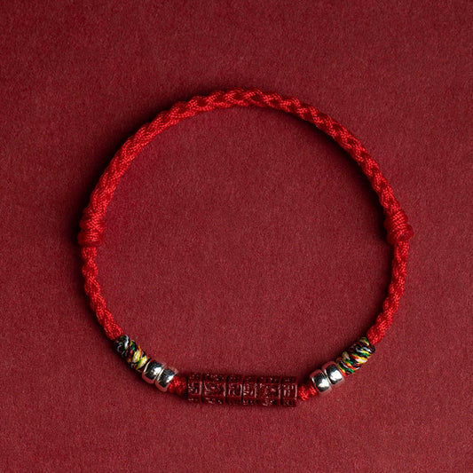 Hand-Braided Red String Cinnabar Bracelet for Protection & Luck