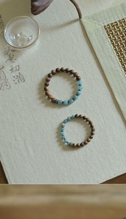 Agarwood & Aquamarine Wisdom Bracelet for Spiritual Growth & Protection