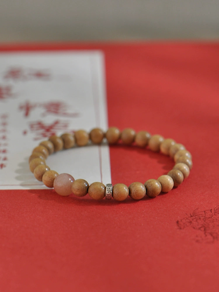Papuan Sandalwood & Sunstone Mala for Peace, Meditation & Spiritual Growth