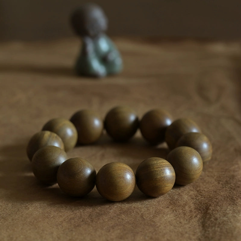 Green Sandalwood Buddha with Beads Bracelet | Wooden Religious Beads for Meditation & Spiritual Growth