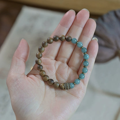 Agarwood & Aquamarine Wisdom Bracelet for Spiritual Growth & Protection