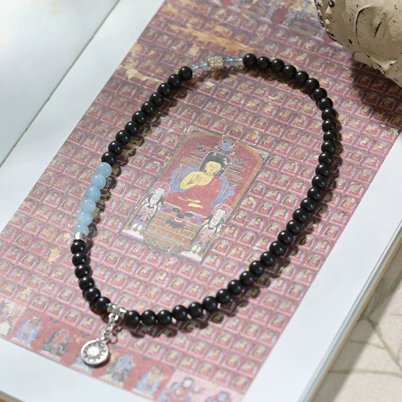 Obsidian & Aquamarine Protection Amulet Bracelet - A Talisman for Courage and Healing