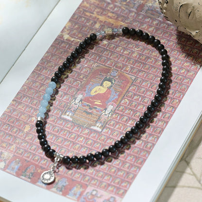 Obsidian & Aquamarine Protection Amulet Bracelet - A Talisman for Courage and Healing