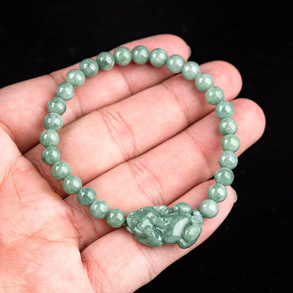 Natural Type A Jadeite Pixiu Bracelet (Bean Green) - Wealth Feng Shui