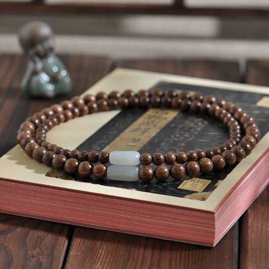 Golden Silkwood & White Jade Mala for Purity, Healing & Abundance