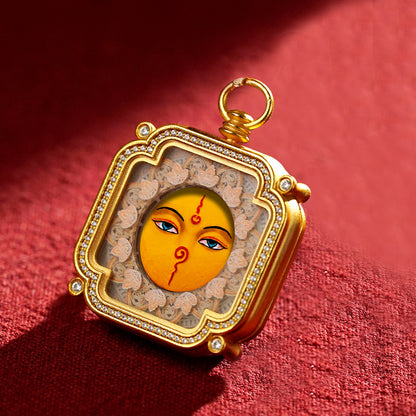 Hand-Painted Tibetan Tsha-Tsha Clay Pendant with Brass Frame (40+ Styles)