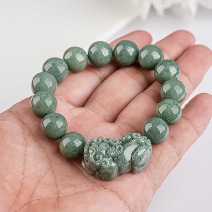 Natural Type A Jadeite Pixiu Bracelet (Deep Bean Green) - Certified Grade A