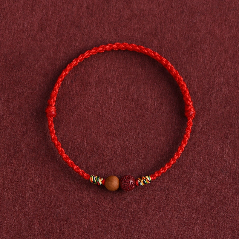 Peach Wood & Cinnabar Red String Bracelet (High Content 87%) - Protection Amulet