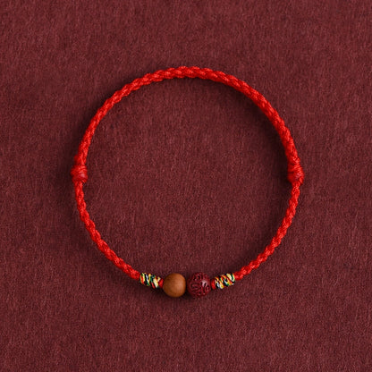 Peach Wood & Cinnabar Red String Bracelet (High Content 87%) - Protection Amulet