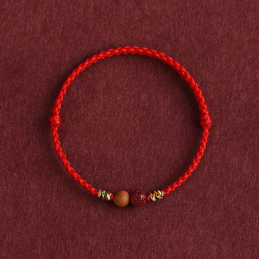 Peach Wood & Cinnabar Red String Bracelet (High Content 87%) - Protection Amulet