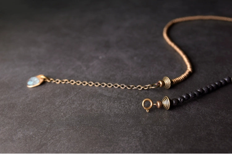 Unisex Lava Stone & Brass Coil Bracelet - Strength & Confidence