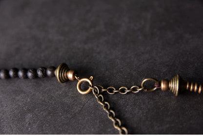 Unisex Lava Stone & Brass Coil Bracelet - Strength & Confidence