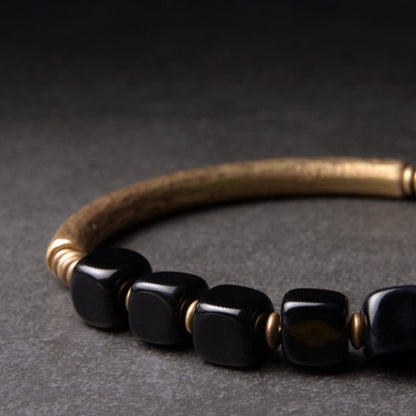 Obsidian & Hammered Brass Bracelet for Courage & Confidence