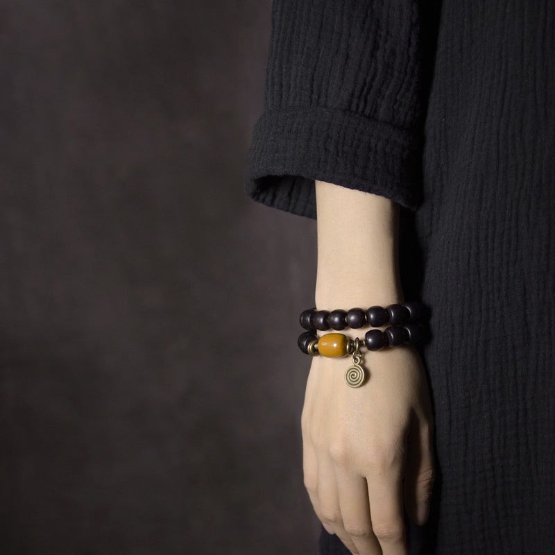 Ebony & Buddha Yellow Jade Bracelet of Compassion - Peace & Purification