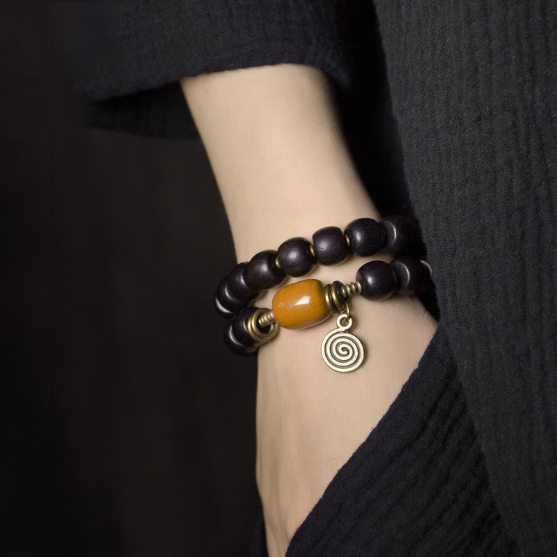Ebony & Buddha Yellow Jade Bracelet of Compassion - Peace & Purification