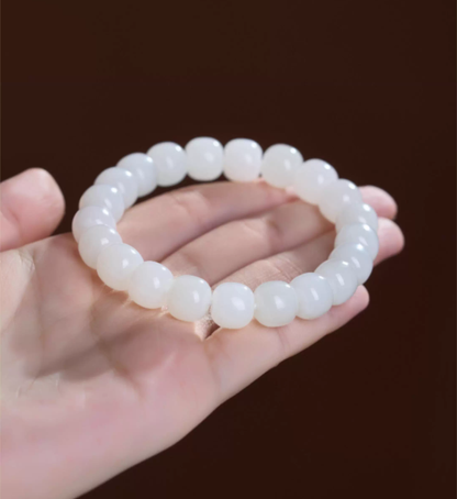 Authentic Hetian White Jade Bracelet for Good Fortune & Spiritual Growth