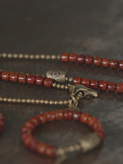 Hand-Carved Ox Bone & Vintage Brass 2-Wrap Bracelet with Wisdom Eye Tube